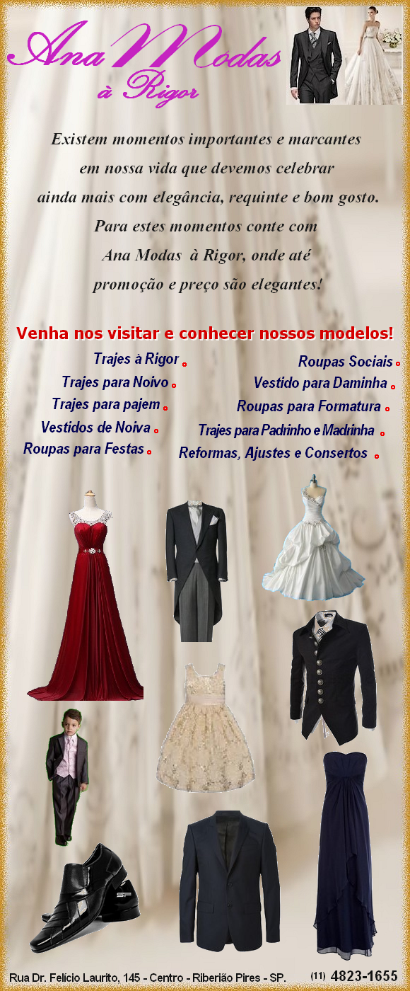 Aluguel de Roupas para Casamento e Festas em Ribeiro Pires, Vestidos de Noivas em Ribeiro Pires